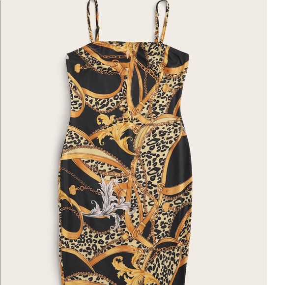 SHEIN Dresses | Shein Black W Gold Lace Aline Party Dress Sz S | Poshmark